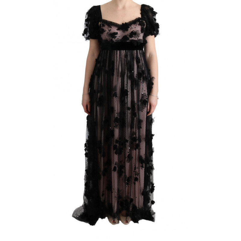 Abito a trapezio con applicazioni in seta rosa nero - IT38-XS