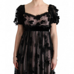 Abito a trapezio con applicazioni in seta rosa nero - IT38-XS
