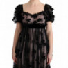 Abito a trapezio con applicazioni in seta rosa nero - IT38-XS