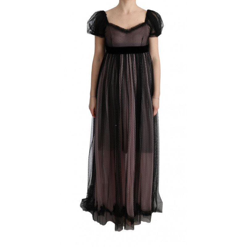 Abito a trapezio lungo in seta rosa nero - IT40-S