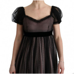 Abito a trapezio lungo in seta rosa nero - IT40-S