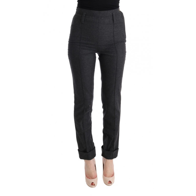 Pantaloni casual skinny in lana vergine grigia - IT44-L