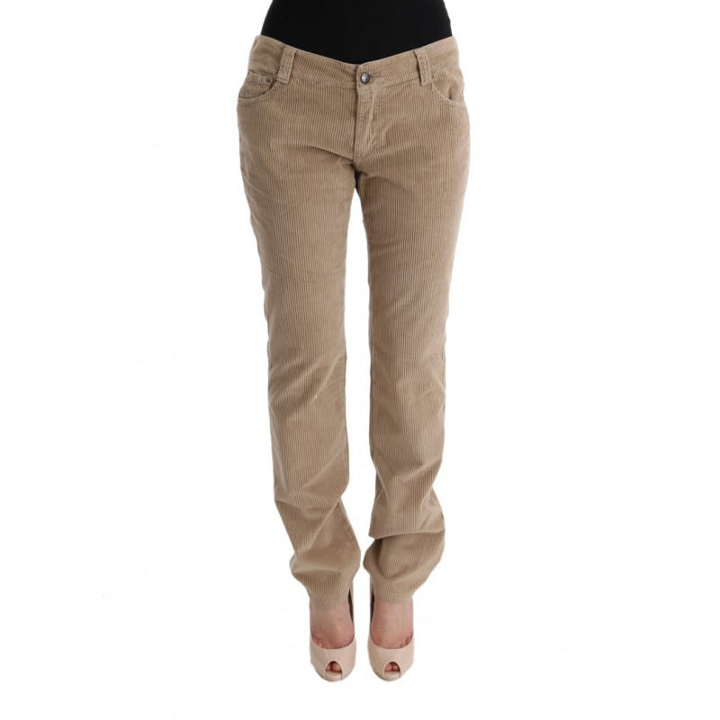 Pantaloni vestibilità regolare in velluto di cotone beige - IT46-XL