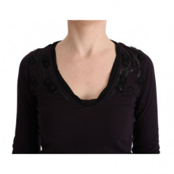 T-shirt viola in cotone con scollo a V - S