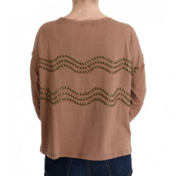 Maglione borchiato in cotone marrone - S