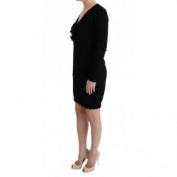 Abito a trapezio a maniche lunghe in lana nera - IT44-L