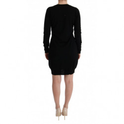 Abito a trapezio a maniche lunghe in lana nera - IT44-L