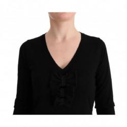 Abito a trapezio a maniche lunghe in lana nera - IT44-L