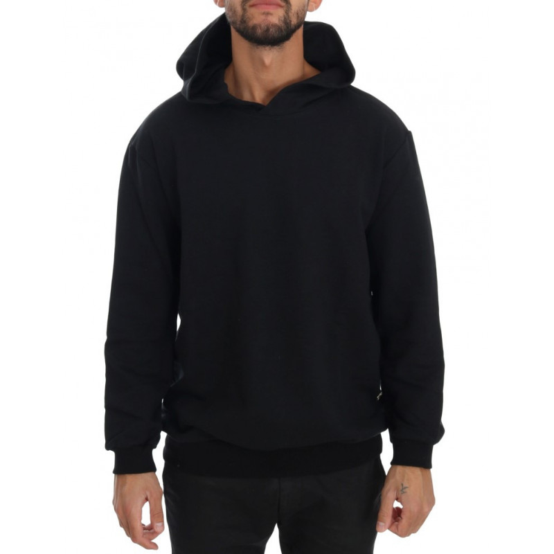 Maglione di cotone con cappuccio casual da palestra nero - L