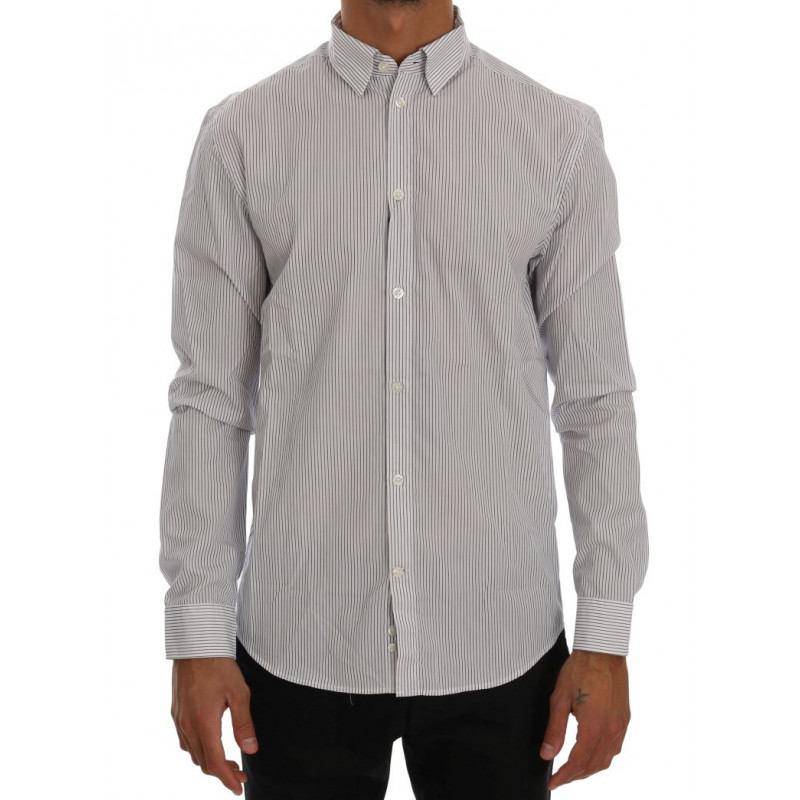Camicia vestibilità regolare in cotone casual a righe blu bianche - L
