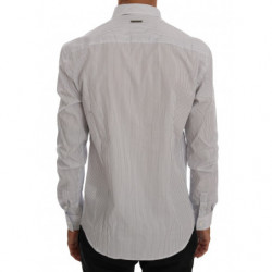 Camicia vestibilità regolare in cotone casual a righe blu bianche - L
