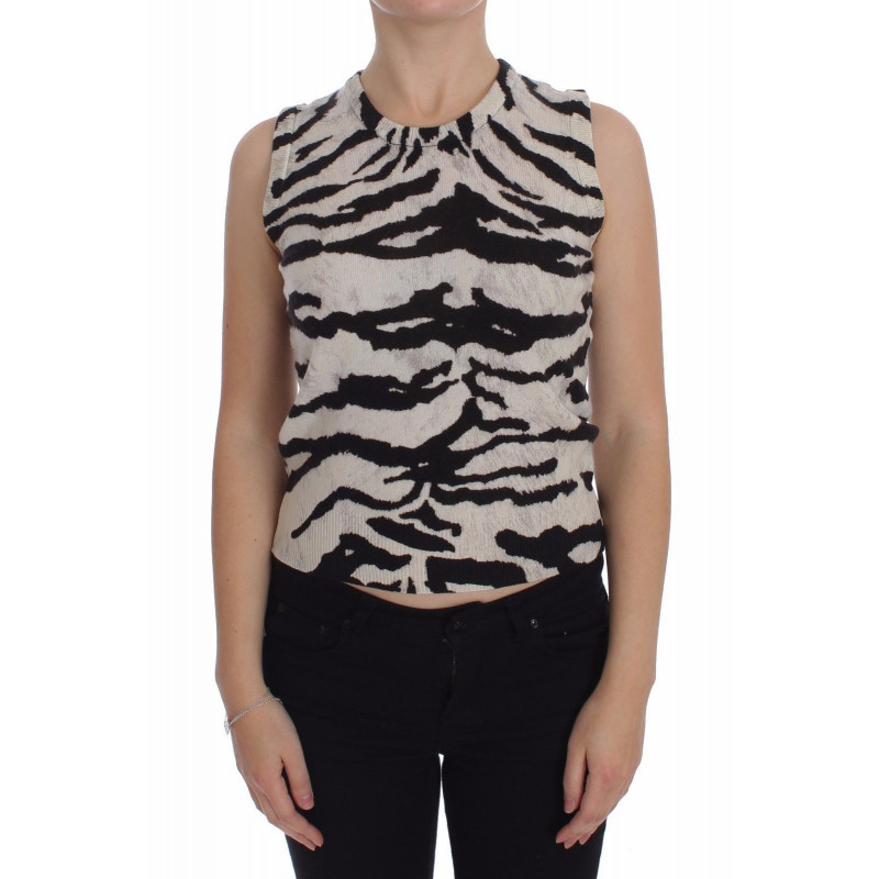 Canotta con canotta in maglia di cashmere 100% zebrata - IT38-XS