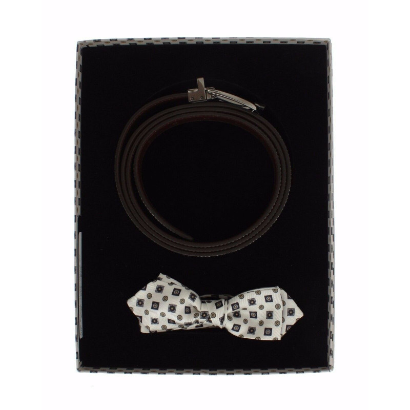 Confezione regalo cintura da uomo pelle papillon seta bianca - 115