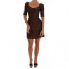 Abito a trapezio in broccato floreale marrone nero - IT40-S