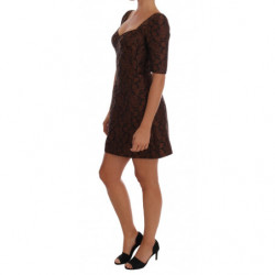 Abito a trapezio in broccato floreale marrone nero - IT40-S