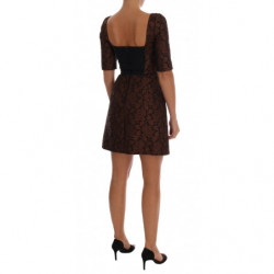 Abito a trapezio in broccato floreale marrone nero - IT40-S