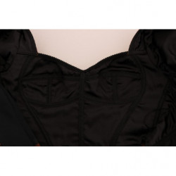 Abito a trapezio in broccato floreale marrone nero - IT40-S