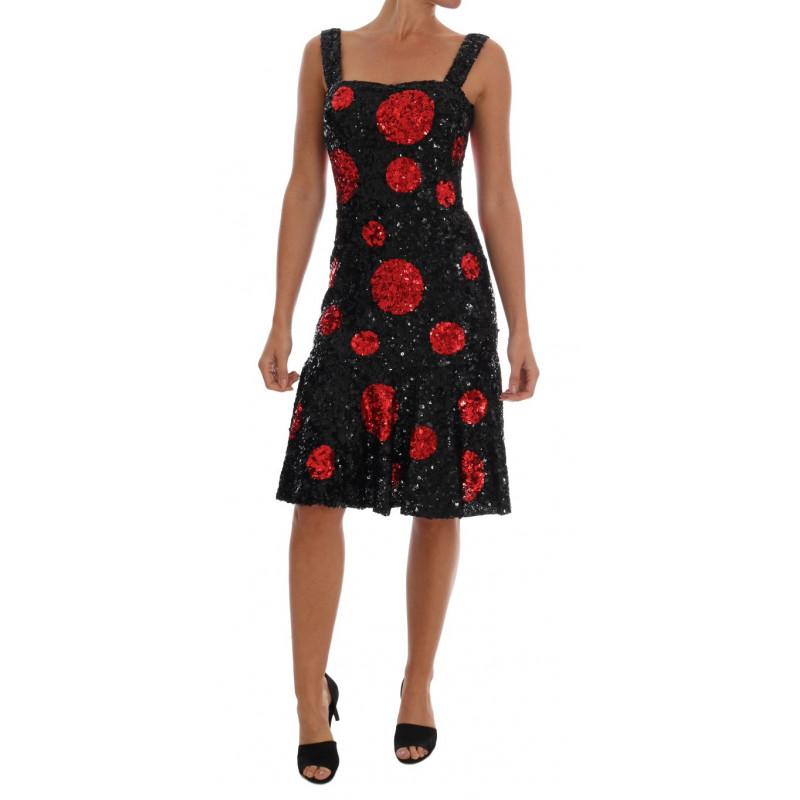 Abito a trapezio con paillettes a pois rossi neri - IT40-S