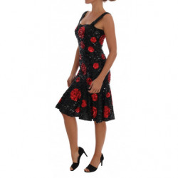 Abito a trapezio con paillettes a pois rossi neri - IT40-S
