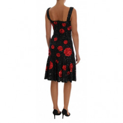 Abito a trapezio con paillettes a pois rossi neri - IT40-S