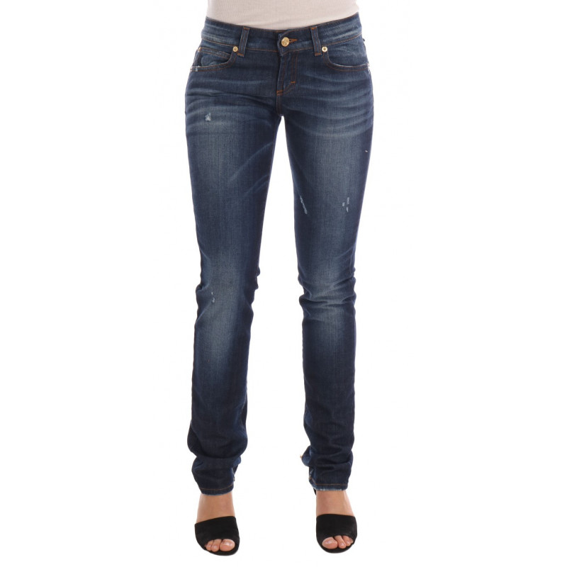 Jeans bassi skinny in cotone stretch lavato blu - W27