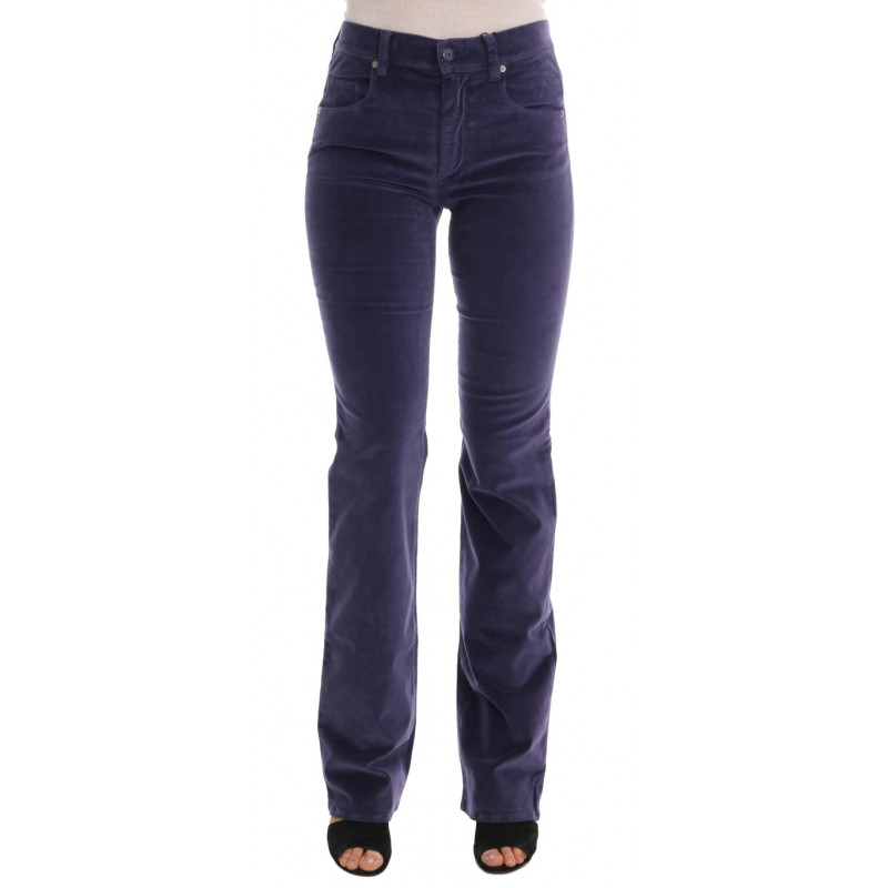 Pantaloni bootcut elasticizzati in velluto a coste viola - W26