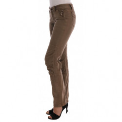 Pantaloni slim fit casual in cotone marrone - IT38-XS