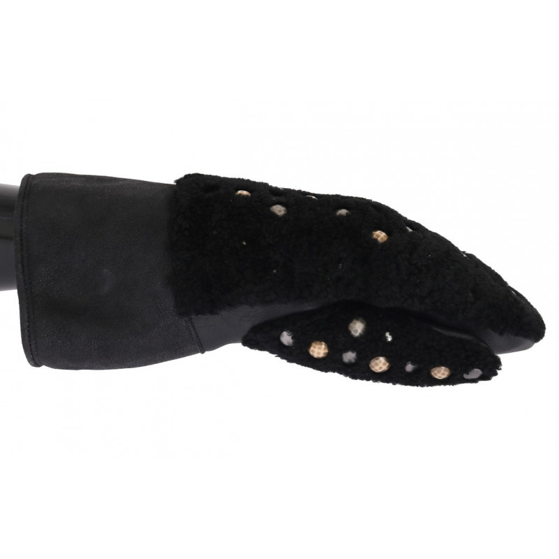 Guanti borchiati in pelle nera Shearling - 9-M