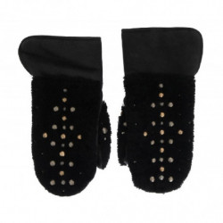 Guanti borchiati in pelle nera Shearling - 9-M