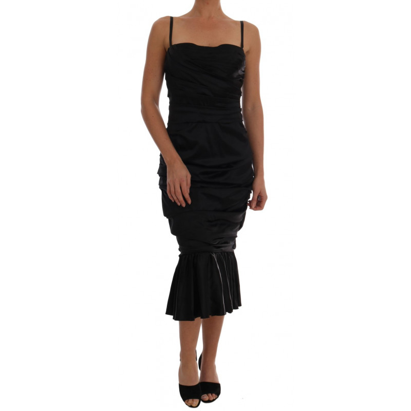 Abito con gonna arricciata a sirena nera - IT44-L