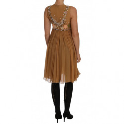 Abito a trapezio in seta color oro con cristalli - IT40-S