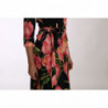 Abito a trapezio elasticizzato con stampa tulipano rosa nero - IT38-XS