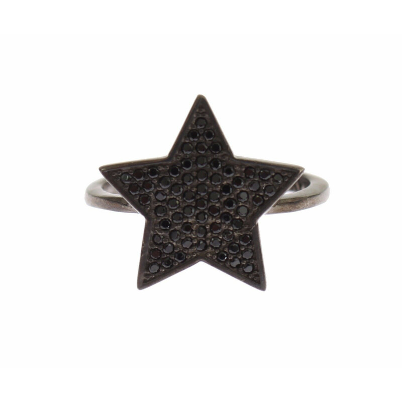 Anello da donna in argento 925 con stella nera CZ - EU50 - US5