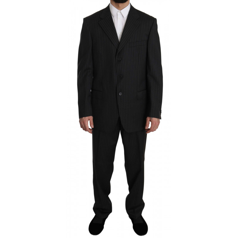 Abito a due pezzi a 3 bottoni in 100% lana a righe nere - IT52 - XL