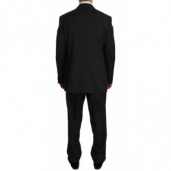 Abito a due pezzi a 3 bottoni in 100% lana a righe nere - IT52 - XL