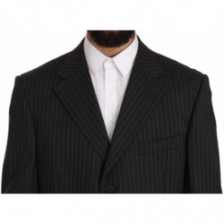 Abito a due pezzi a 3 bottoni in 100% lana a righe nere - IT52 - XL
