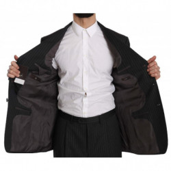 Abito a due pezzi a 3 bottoni in 100% lana a righe nere - IT52 - XL