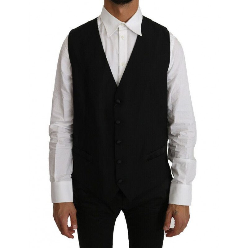 Gilet in seta di lana tinta unita nera - IT48 - M
