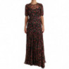 Abito a trapezio a trapezio con rose floreali nere - IT38-XS