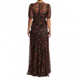 Abito a trapezio a trapezio con rose floreali nere - IT38-XS