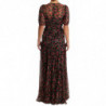 Abito a trapezio a trapezio con rose floreali nere - IT38-XS