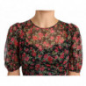 Abito a trapezio a trapezio con rose floreali nere - IT38-XS