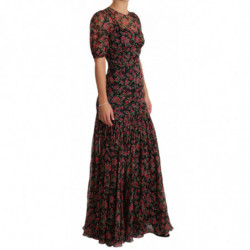 Abito a trapezio a trapezio con rose floreali nere - IT38-XS