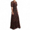 Abito a trapezio a trapezio con rose floreali nere - IT38-XS