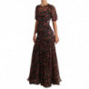 Abito a trapezio a trapezio con rose floreali nere - IT38-XS