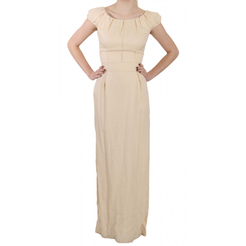 Abito abito con maniche ad aletta in seta beige - IT40-S