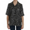 Top in seta nera con stampa di strumenti musicali - IT44-L