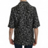 Top in seta nera con stampa di strumenti musicali - IT44-L