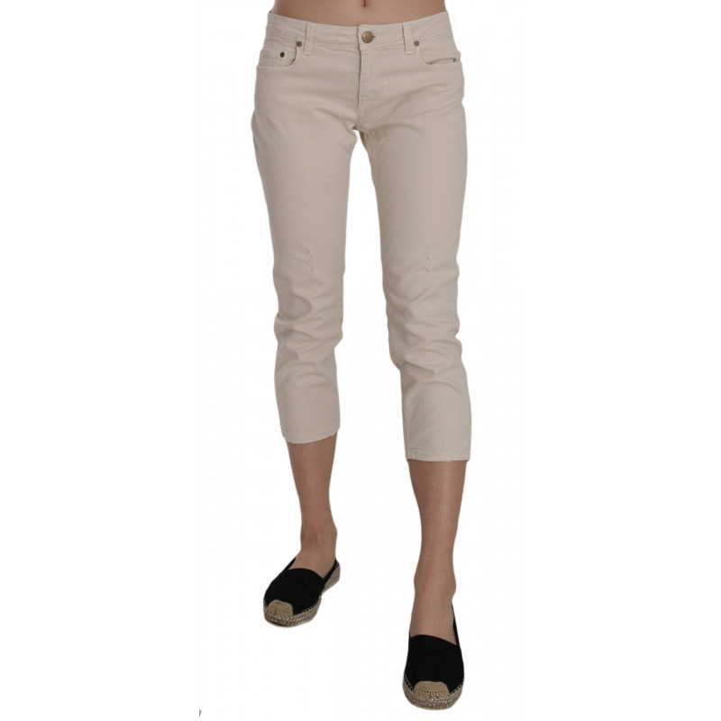 Jeans capri skinny cropped vita bassa cotone beige elasticizzato - W29