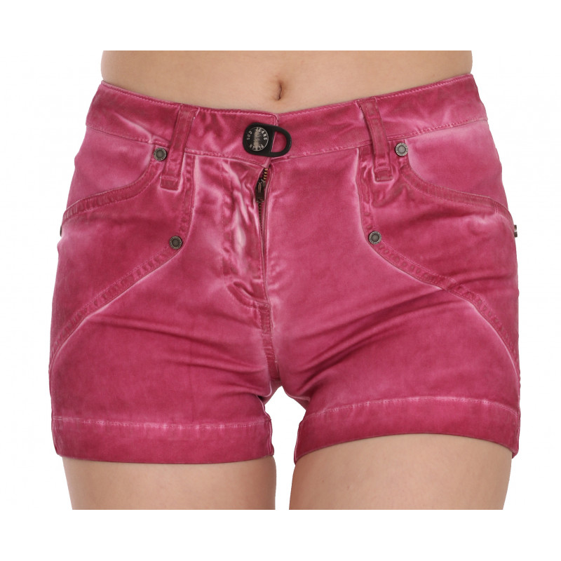 Mini shorts in denim di cotone rosa a vita media - IT36 - XS